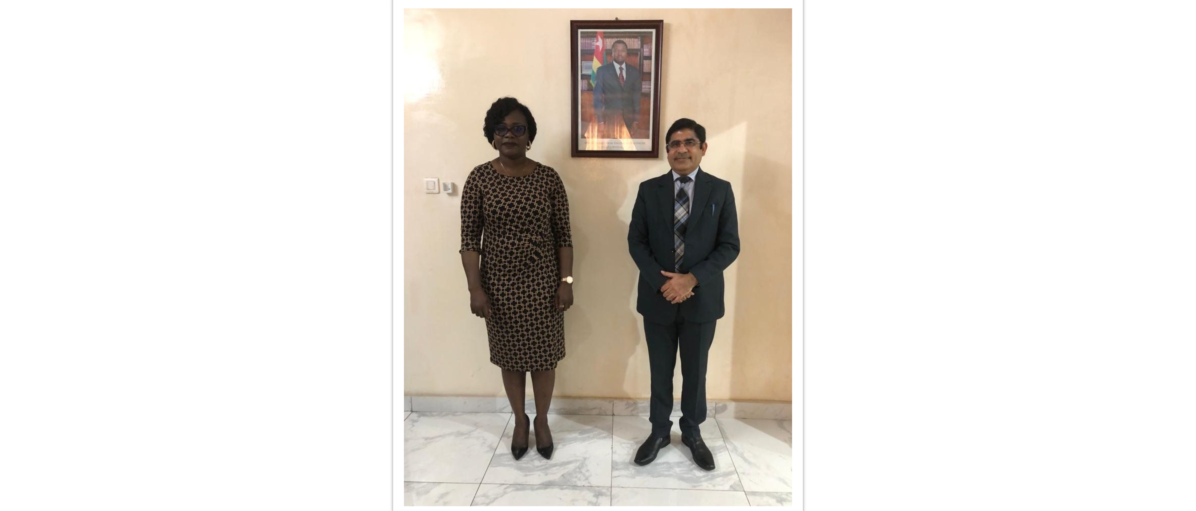  Ambassador Sanjiv Tandon called on Hon’ble Minister of Sports of Togo H.E. Dr. Lidi Bessi-Kama and discussed collaborative opportunities in the area of sports. They also discussed the participation of a 12-member Chess team from Togo at the 44th Chess Olympiad in Chennai.
