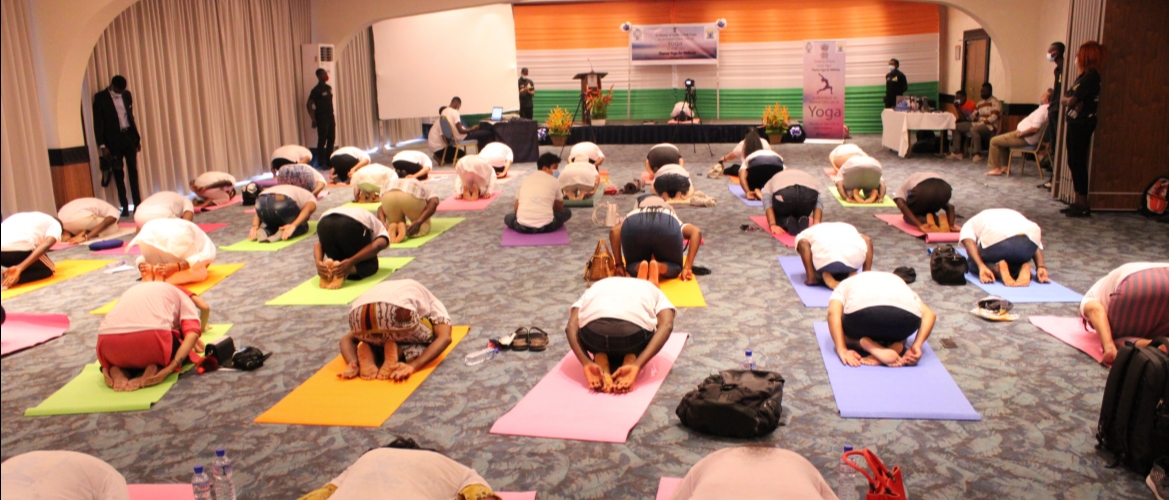  Celebrations of the 7th International day of Yoga, organized by the Embassy of India in Lomé, Togo on  21 June 2021